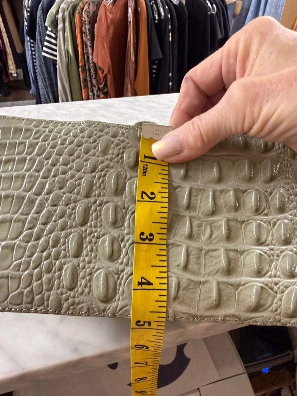Brahmin Medium Asher Tote Embossed Croc Leather Sage and Tarama Two Tone